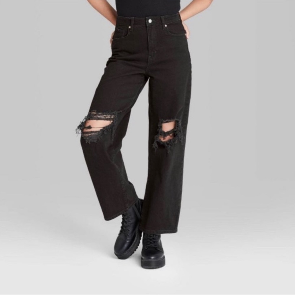 Wild Fable Black Highest Rise Ripped Knee Baggy Jeans Size 4
